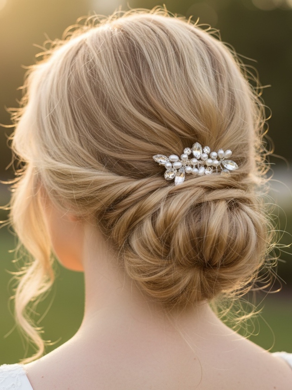 Crystal Pearl Floral Hair Comb - Blonde/Silver Bridal Accessory
